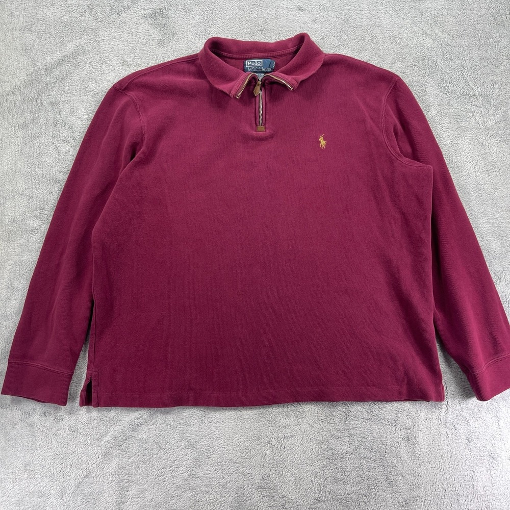 Polo‎ Ralph Lauren Quarter Zip Pullover Men XL Burgundy Estate Rib Y2K Pony Logo